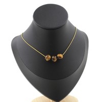 Halskette 3 Perlen Tigerauge 10 Mm. Kette Aus Edelstahl Vergoldet Halskette F