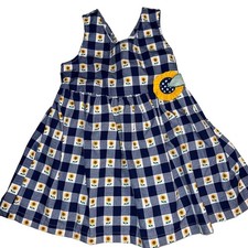 Vintage sunflower fall gingham navy blue and white girls dress girls Sz 4