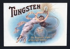 EX RARE Old Original TUNGSTEN Cigar Label - YOUNG WOMAN HOLDING LIGHT BULB