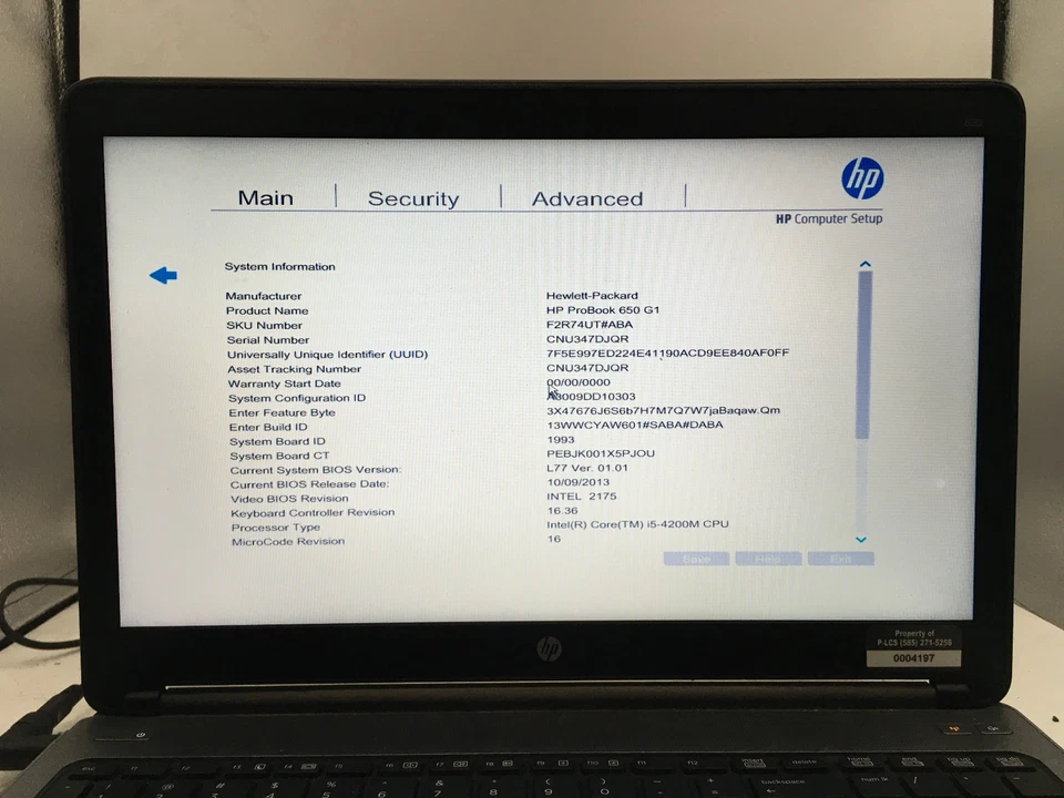 HP PROBOOK 650 G1 - BOOTS TO BIOS - INTEL I5 4200M - NO RAM - READ DESCRIP - BB - Image 2 of 4