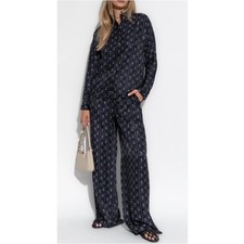 Tory Burch Navy Paisley Jacquard Wide Leg Pants US 2 XS
