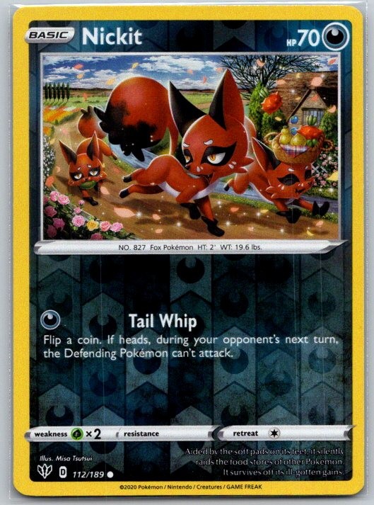 Nickit 112/189 Common Darkness Ablaze Pokemon Reverse Holo Near Mint
