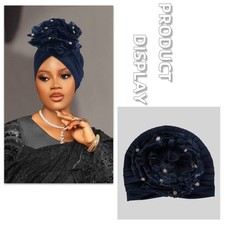 African Turban Hat for Women Muslim Pull-On Cap Head Cover Headtie Gele Wedding