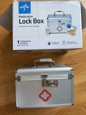 Medicine Box Medline Locking Portable Silver Metal Lightweight With Tray Pocket