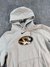 Missouri Tigers Hoodie Mens Medium Gray Football Fleece Nike Cenet Swoosh Logo