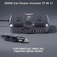 200W Car Power Inverter DC 12V to 110V AC Plug Adapter Outlet Converter 2AC 4USB