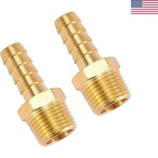 2 Pack Brass Hose Fitting, Adapter, 3/8" Barb x 3/8" NPT Male Pipe