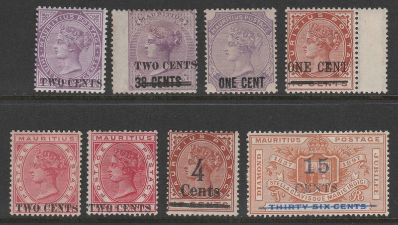 Mauritius 1885 - 1900 QV Surcharges MH / MLH F/VF CV $58.50
