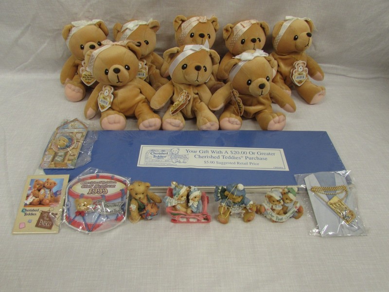 Collection of Cherished Teddies Items (Beanies, Pins, Necklace, Ornaments, etc.)