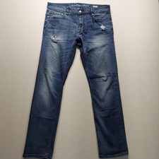 Calvin Klein Men's Blue Jeans Classic Medium-Wash Distressed Slim-Fit 34X32