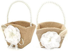 Burlap Wedding Flower Girl Basket Vintage Flower Basket Jute Roses Rustic Weddin