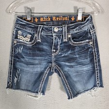 Rock Revival Shorts Womens 24 Blue Betty Cut Off Sequin Thick Stitch Raw Hem