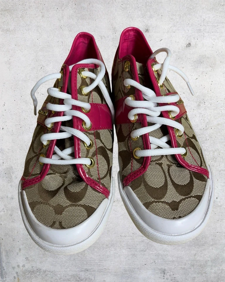 Женские холщовые розовые лакированные кожаные кроссовки Coach Signature C размер 8,5 - Изображение 3 из 4