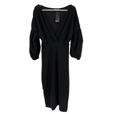 Nasty Gal Plus Size Wrap Midi Belted Dress in Black Plus Size 16