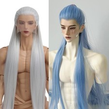 Small 1/4 1/3 SD Uncle BJD Long Straight Wig Doll Hair Blue Silver Gray Lace Wig