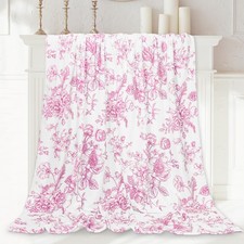 Pink Flowers Floral Fuzzy Blanket 50 x 60 Inch Decorative Soft Flannel Throw