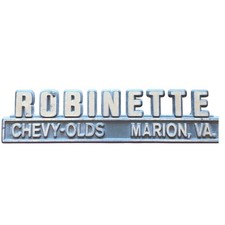 Chevrolet Oldsmobile Robinette Dealer Emblem Marion Va Silver Metal Used Vintage Chevrolet Oldsmobile Robinette Dealer Emblem Marion Va Silver Metal Used Vintage