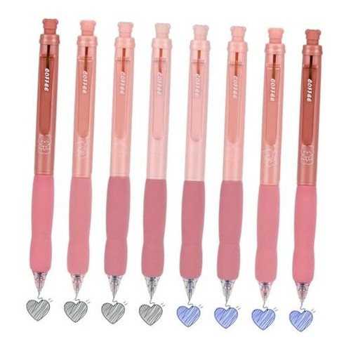8Pcs Retractable Erasable Gel Pens, 4 Blue & 4 Black Ink 0.5 mm Fine Pink