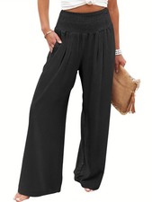 Women Palazzo Pants Summer Flowy Wide Leg High Waist Trousers Pockets