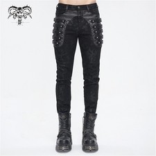 Devil Fashion Men Black Gothic Multi-Buckle Straps Punk Trousers Skinny Pants