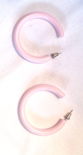 Pink Mod Pierced Post Hoop Earrings 1.75"