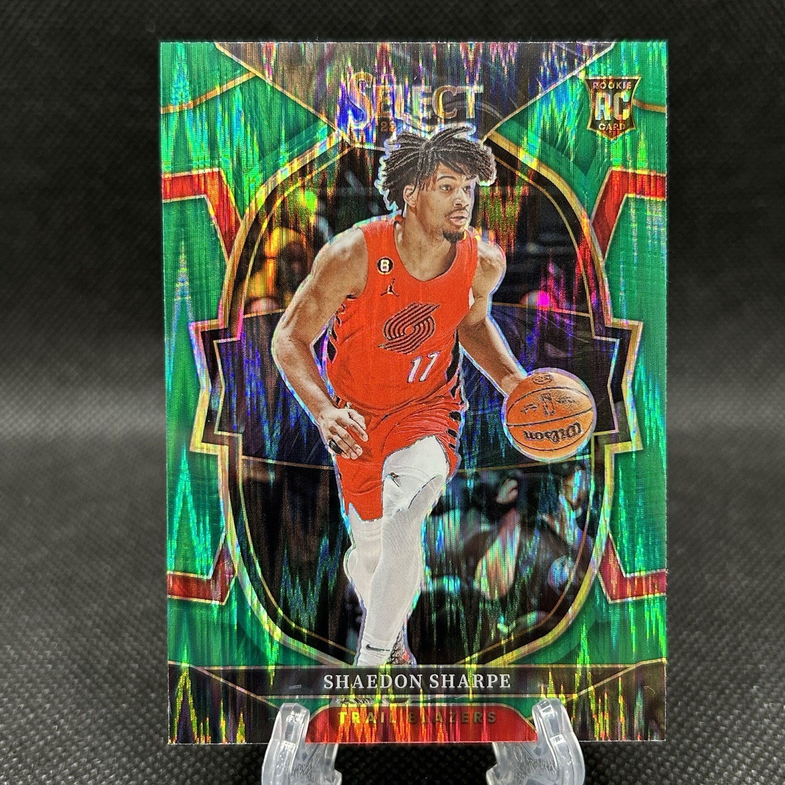 Shaedon Sharpe 2022-23 Panini Select Concourse Green Prizm Shock RC #71 Blazers