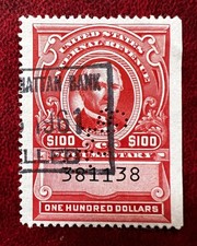 US Internal Revenue $100 Documentary Used NH Perfin CWB