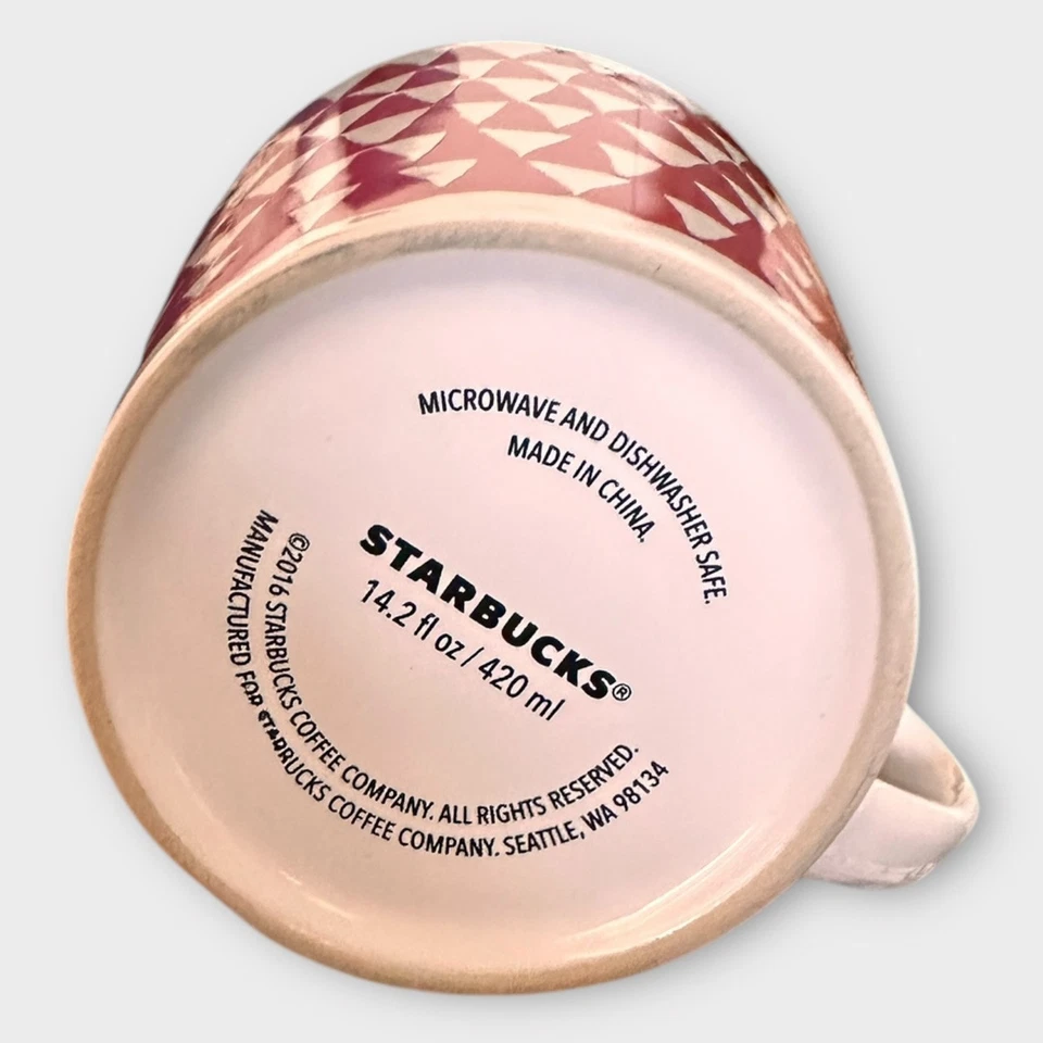 2016 Starbucks Christmas Coffee Mug Large 14.2 oz Red Triangle Trees Home Office - Image 4 of 4