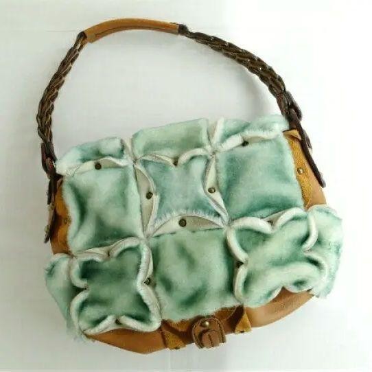 Jamin Puech Shearling Patchwork Shoulder Bag Mint… - image 1