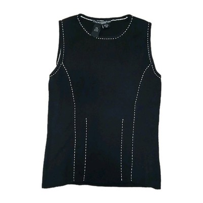 Theme for Nordstrom Black Sleeveless Top Contrast Stitching Petite PS Minimalist