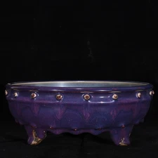 10" China Retro Porcelain Song Jun Kiln Marked Rose Purple Drum Nail Brush Wash