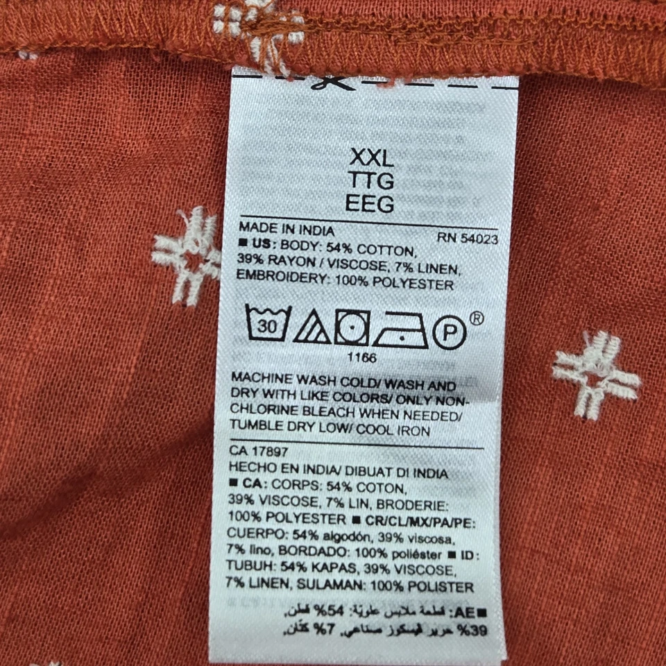 Old Navy Women Blouse XXL Rust Linen Blend Ruffle Floral Bohemian Embroidered - Image 3 of 4