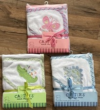 Lot Of 3 CARTER  S Hooded Towel  Washcloth Sets 28" X 34" Pink Blue Green NEW