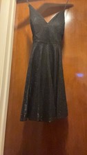 Windsor Black Glitter Lace Fit & Flare Short Dress V-Neck Sleeveless Size M