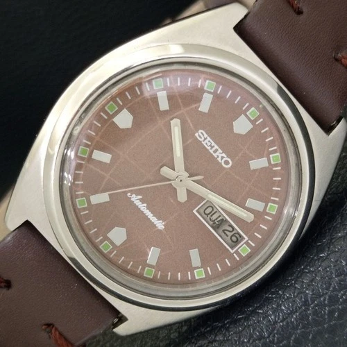 AUTOMATIC VINTAGE SEIKO JAPAN 7009A MENS BROWN COLOR DIAL WATCH a702351-1