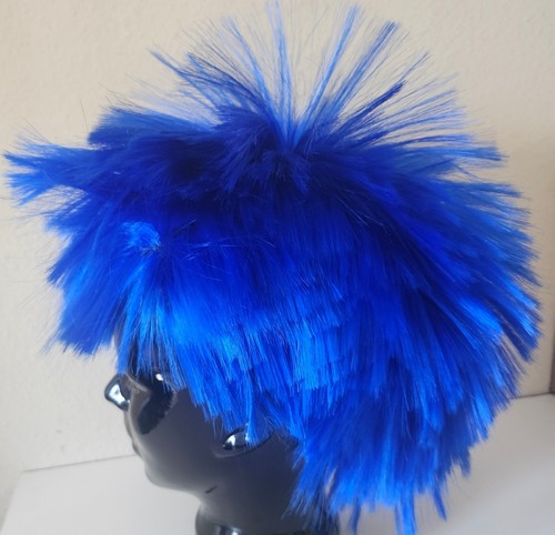EXCALIBUR Electric Blue Spike Punk Rock Faux Hair Wig Kanekalon Modacrylic 