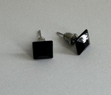 Women’s Girls Silver Stainless Steel Black 7mm Square Cube Stud Earrings