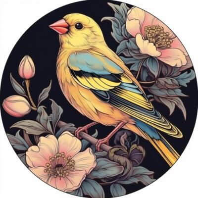 Iowa Eastern Goldfinch bird Wild Prairie Rose flower  Vinyl Decal Sticker for Ca