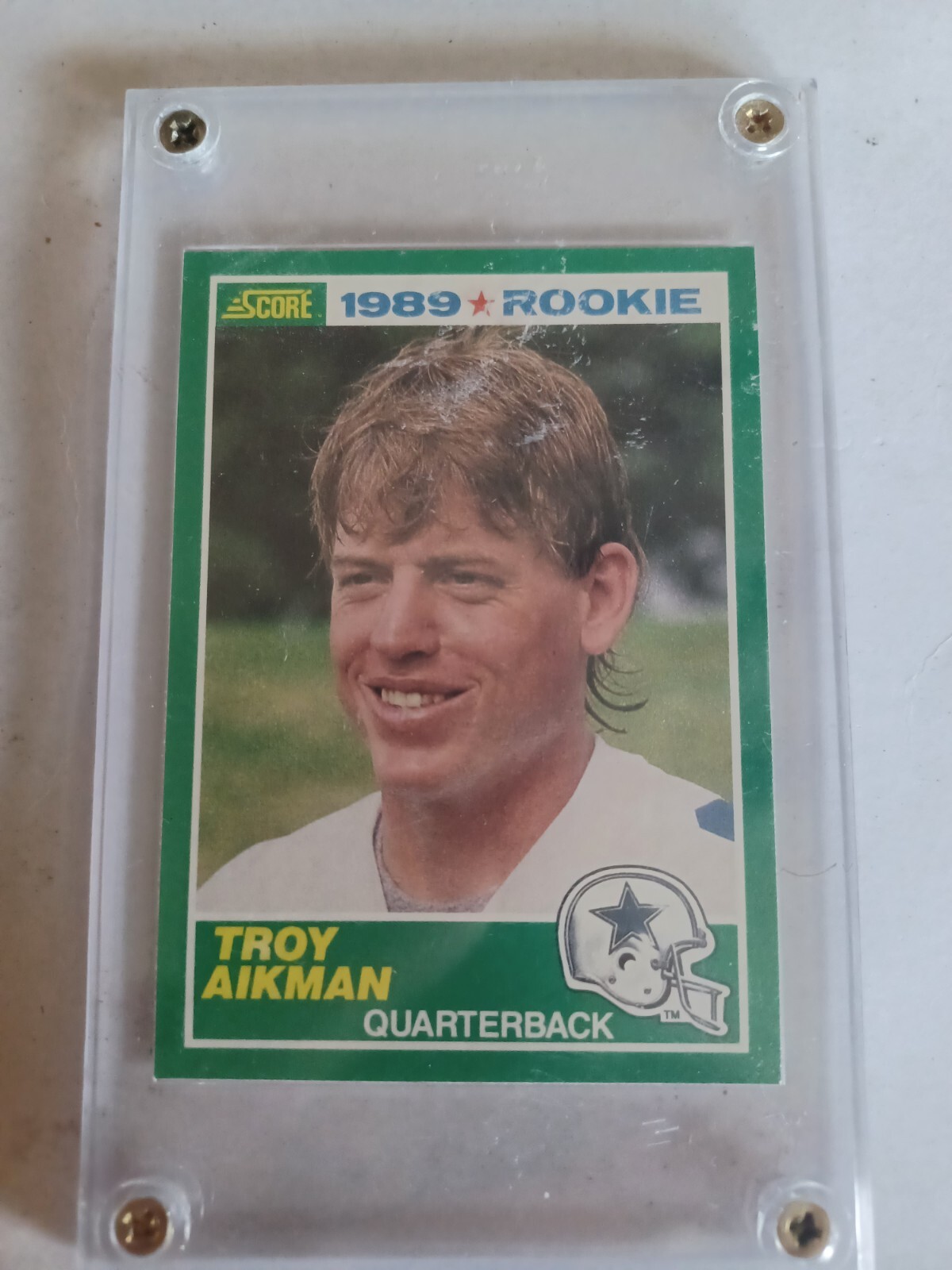 1989 Score TROY AIKMAN Rookie.. Nice card in screw down holder... eBay