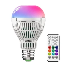 SANSI RGB LED Light Bulb 18W (120W Equiva) Smart Light Bulb Dimmable A21 Remote