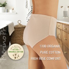 100 Organic Cotton High Waist Panty - Women's Natural High Rise Underwear Cream