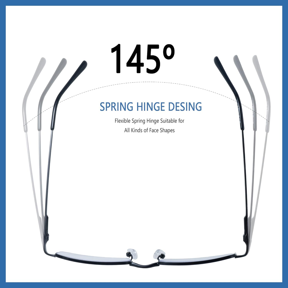 4 Pack Reading Glasses Metal Half Frame Readers for Men Women Blue