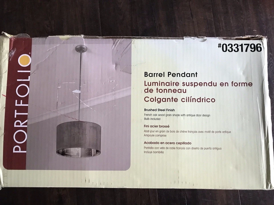Lámpara colgante de barril isla diseño puerta antigua accesorio de iluminación acero al níquel cepillado Foto 2 de 4