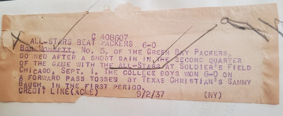 RARE 1937 College All-Stars vs. Green Packers Press Photo - Baugh Don Hutson !!! - Image 3 of 4