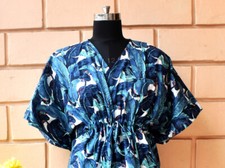 Indian Blue Kaftan Floral Caftan Sleepwear Maxi Dress Gown Night Dress Caftan US