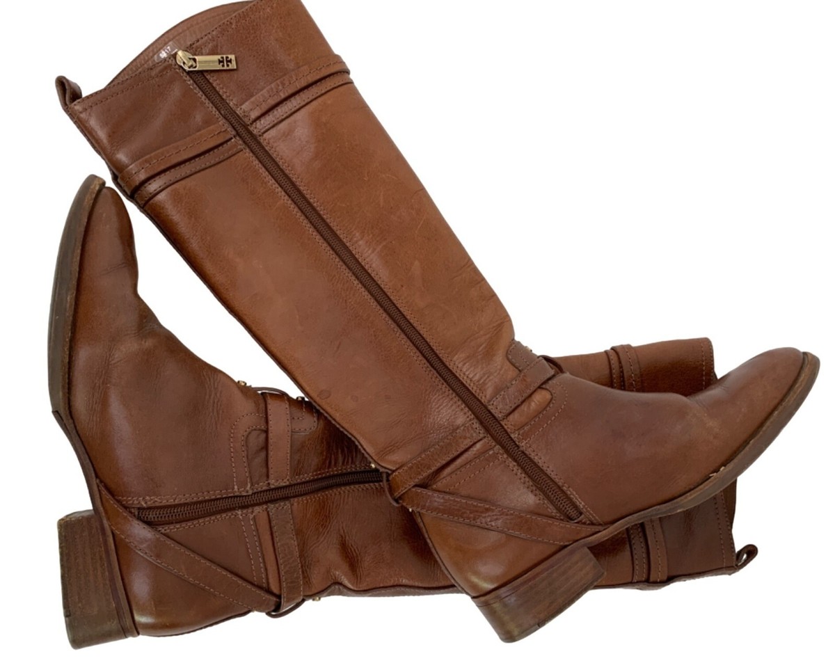 Tory Burch Leather Riding Boots Size 8.5M Brown Equestrian
