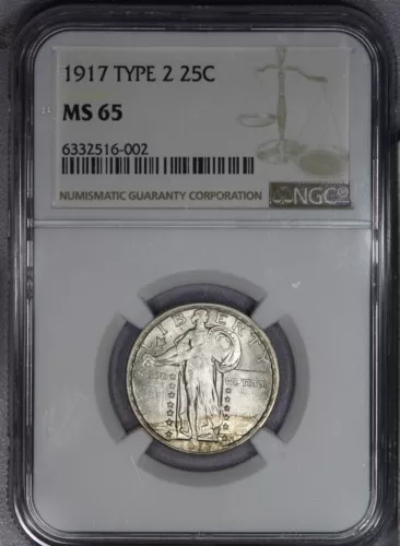 1917 Standing Liberty Quarter 25c Type 2 NGC MS65