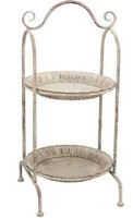 Dekorative Nostalgische Deko Etagere 2-StöCkig Rund Antikgrau Vintage Optik