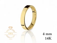 14K Yellow Gold 4mm FLAT Wedding Band Ring - Comfort Fit High Polished New