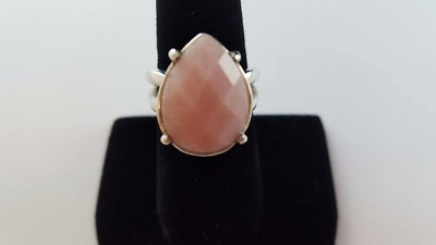 Schöner Sterling Silber BARSE Ring mit geteiltem Schaft Größe 7 Träne Birne rosa Stein